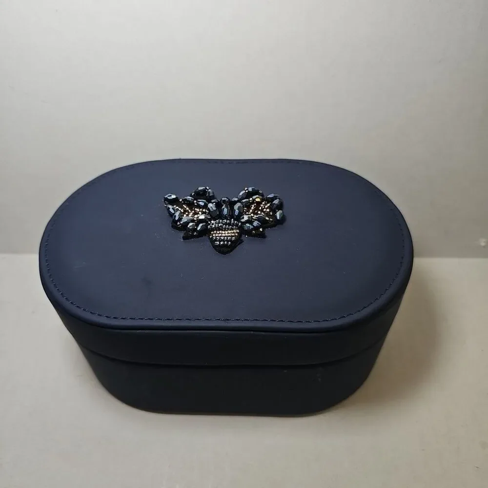 New Embroidered Bee Jewelry Box Navy Blue